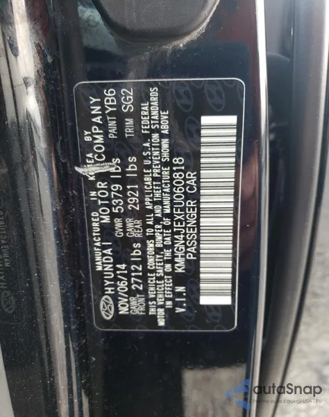 2015 Hyundai Genesis 3.8L z USA, uszkodzony, nr VIN KMHGN4JEXFU060818